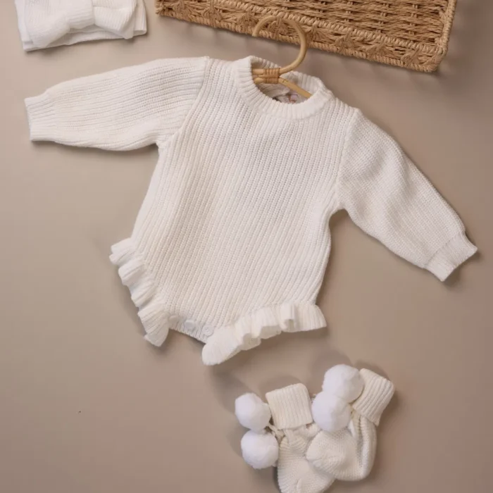 white_knit_ruffle_romper_full_set white_knit_ruffle_romper_full_set
